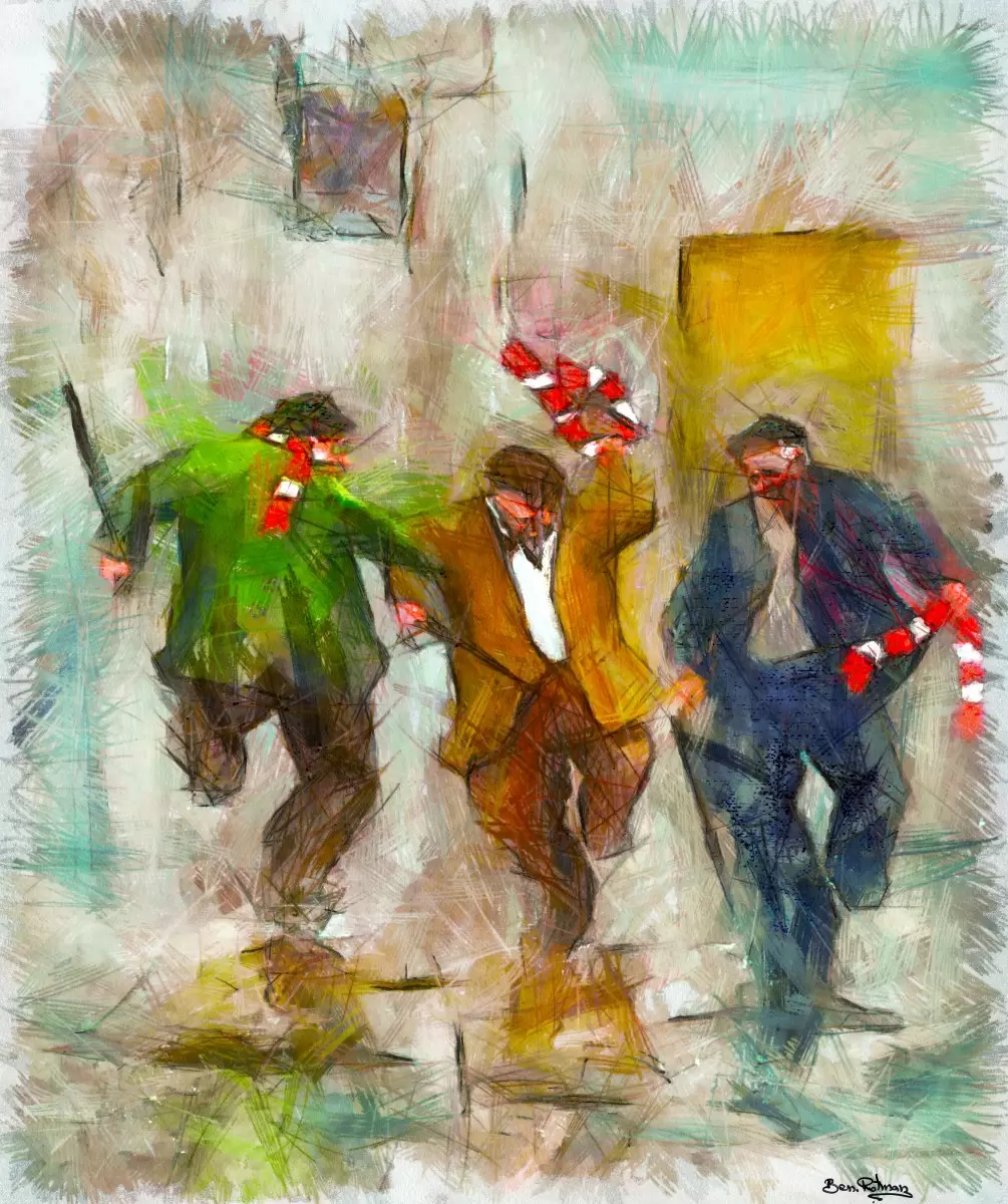 שלושה שיכורים שמחים - בן רוטמן - איור רישום בצבע  - מק''ט: 249752
