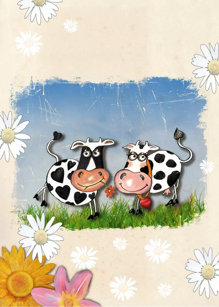 פרות מאוהבות - נעמי פוקס משעול - תמונות לחדרי ילדים מדיה מעורבת מיקס מדיה  - מק''ט: 53324