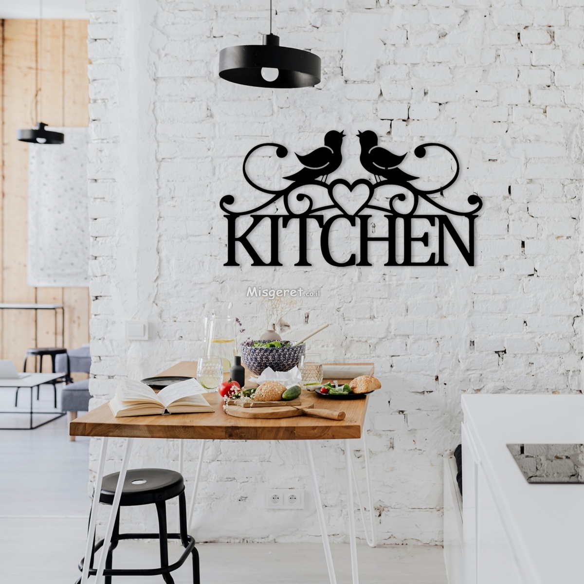 תמונת מתכת Kitchen עם ציפורי אהבה