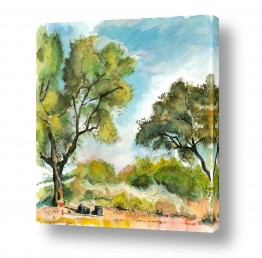 נושאים ציורי נוף על קנבס | שני עצי זית