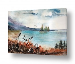 נושאים ציורי נוף על קנבס | אגם כחול